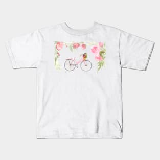 Watercolor bicycle with floral basket Kids T-Shirt